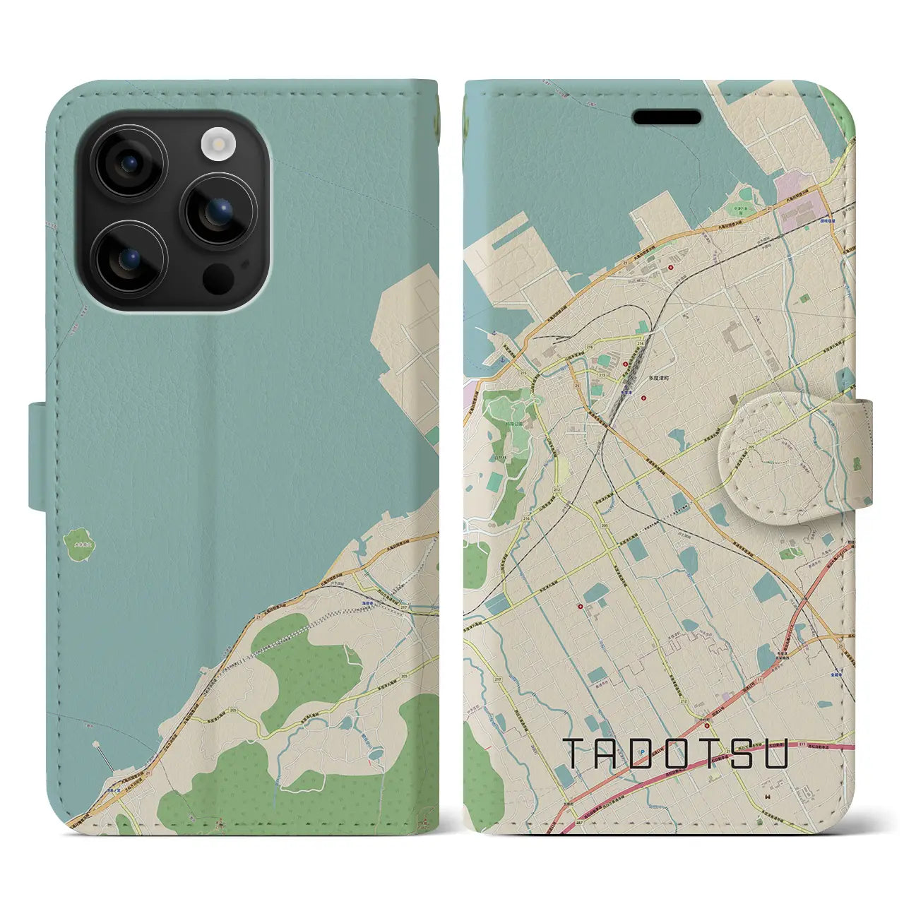 【多度津(香川県)】地図柄iPhoneケース(手帳タイプ)ナチュラル・iPhone 16 用