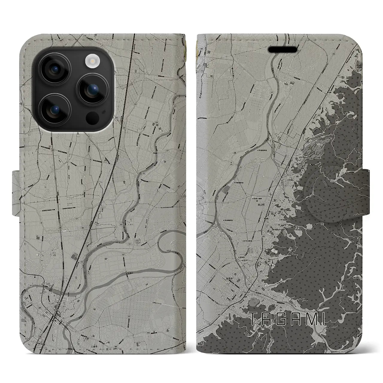 【田上(新潟県)】地図柄iPhoneケース(手帳タイプ)モノトーン・iPhone 16 用