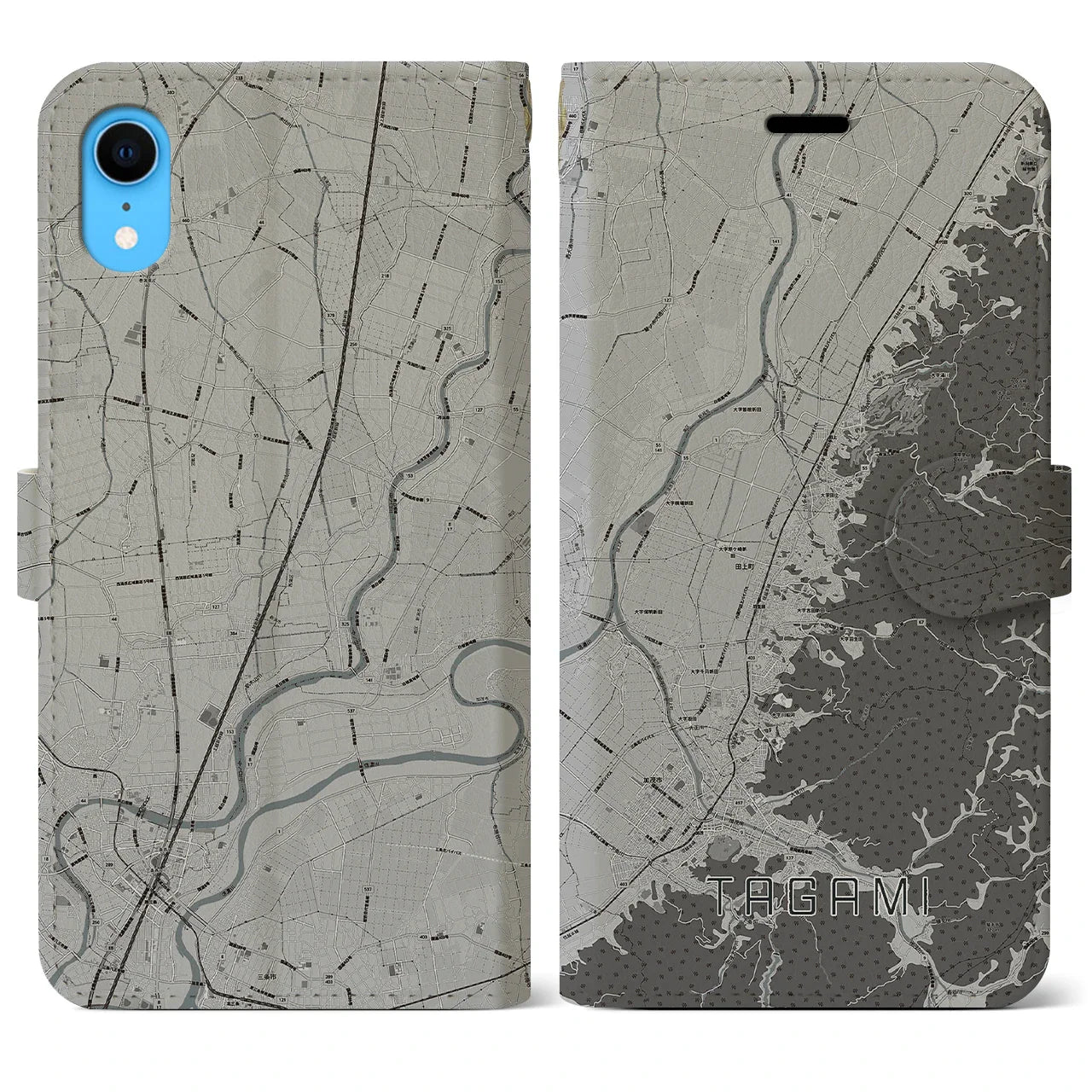 【田上(新潟県)】地図柄iPhoneケース(手帳タイプ)モノトーン・iPhone XR 用