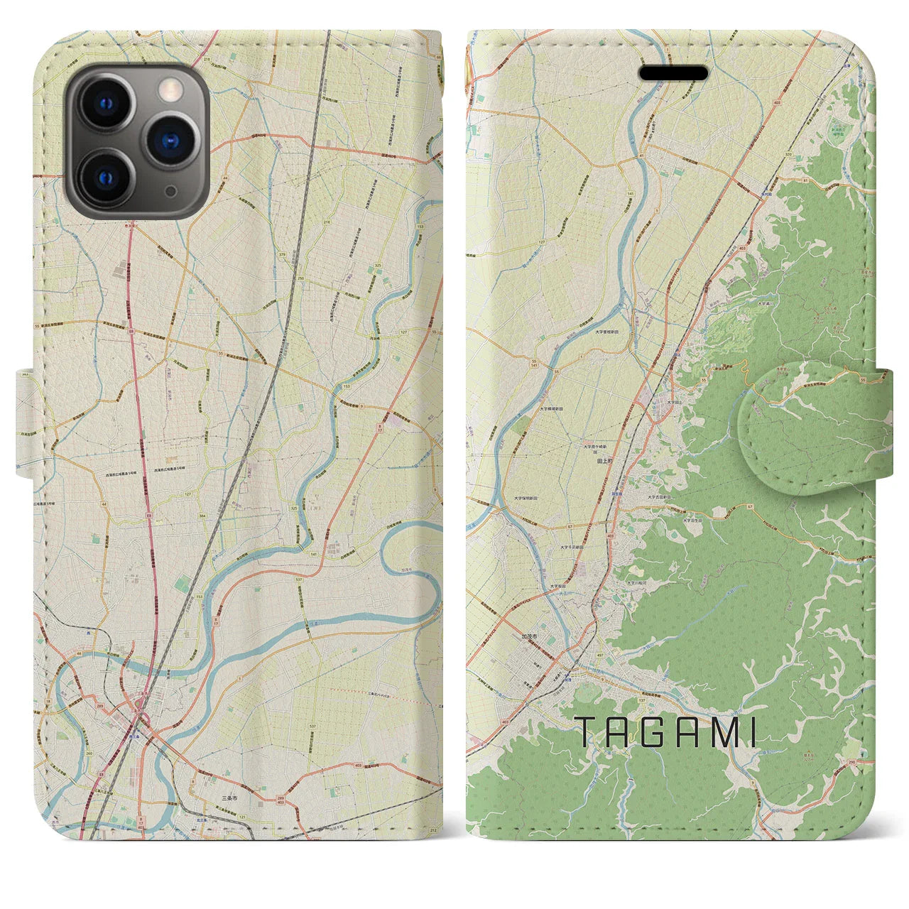 【田上(新潟県)】地図柄iPhoneケース(手帳タイプ)ナチュラル・iPhone 11 Pro Max 用