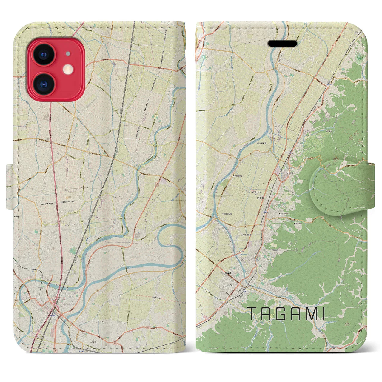 【田上(新潟県)】地図柄iPhoneケース(手帳タイプ)ナチュラル・iPhone 11 用