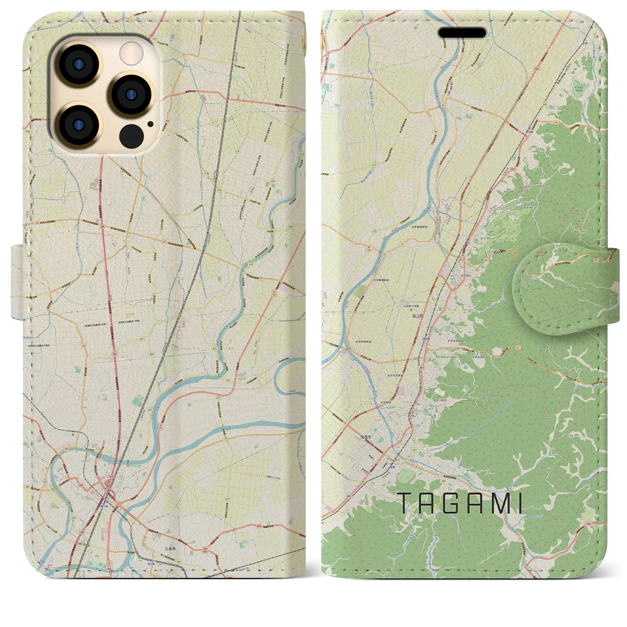 【田上(新潟県)】地図柄iPhoneケース(手帳タイプ)ナチュラル・iPhone 12 Pro Max 用