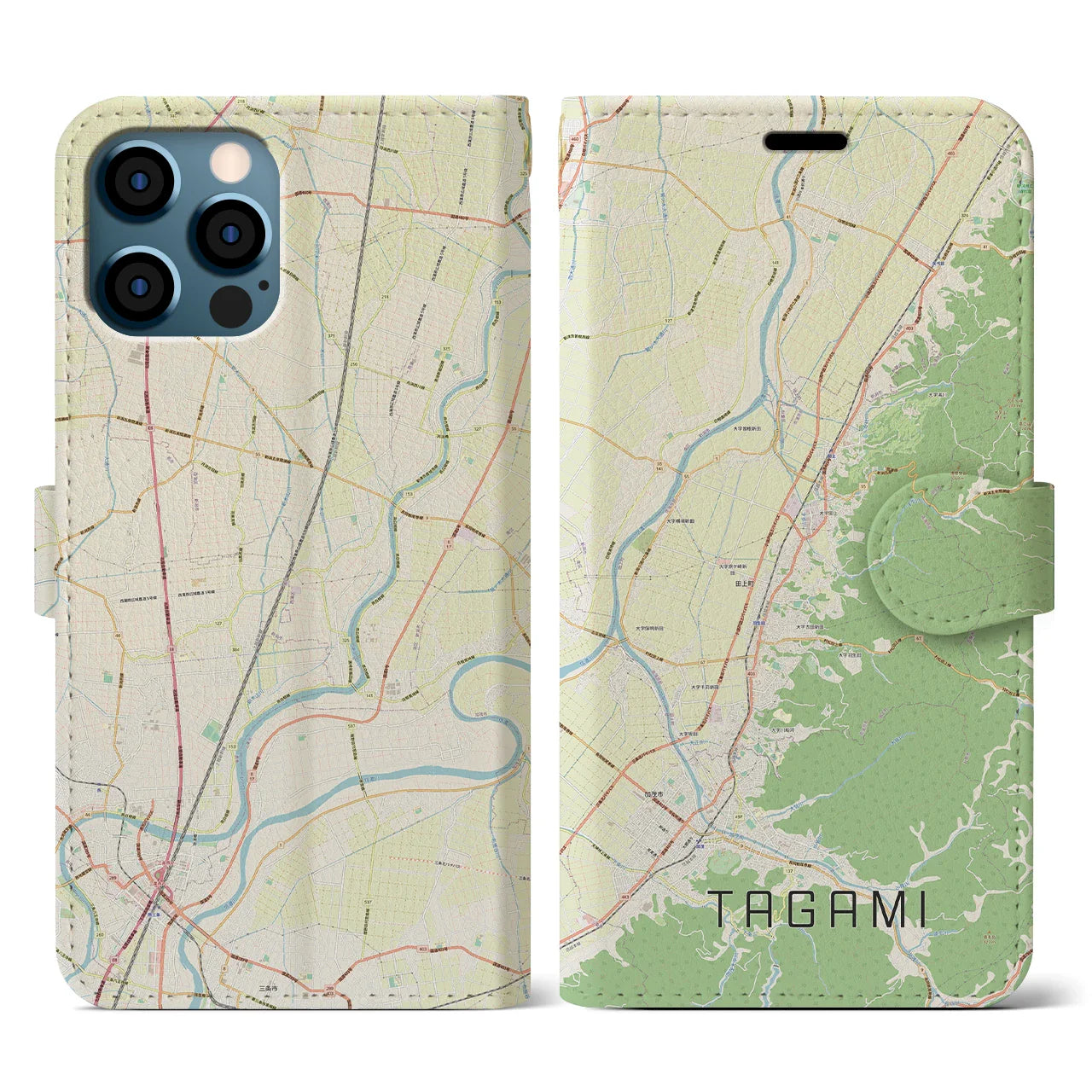 【田上(新潟県)】地図柄iPhoneケース(手帳タイプ)ナチュラル・iPhone 12 / 12 Pro 用