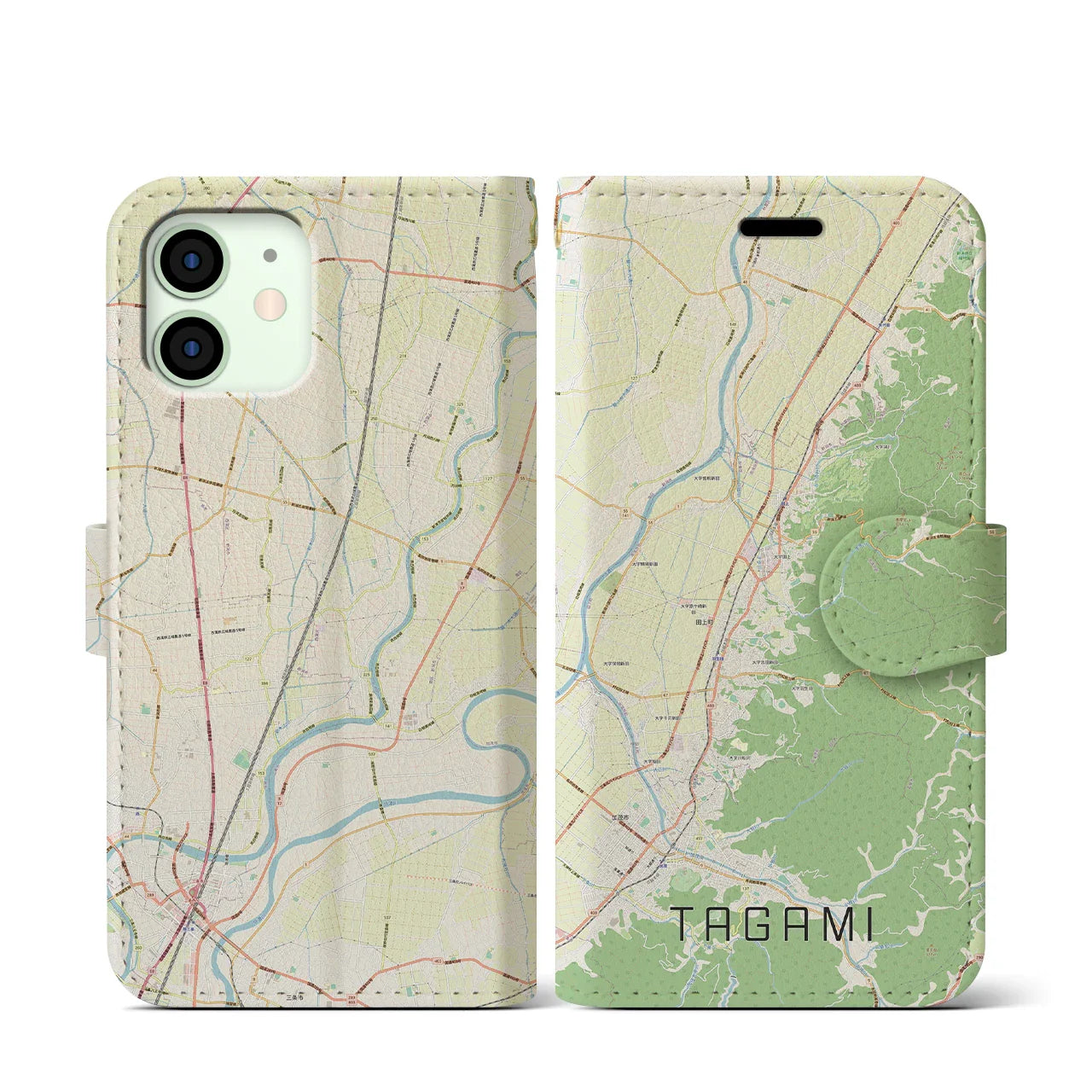 【田上(新潟県)】地図柄iPhoneケース(手帳タイプ)ナチュラル・iPhone 12 mini 用