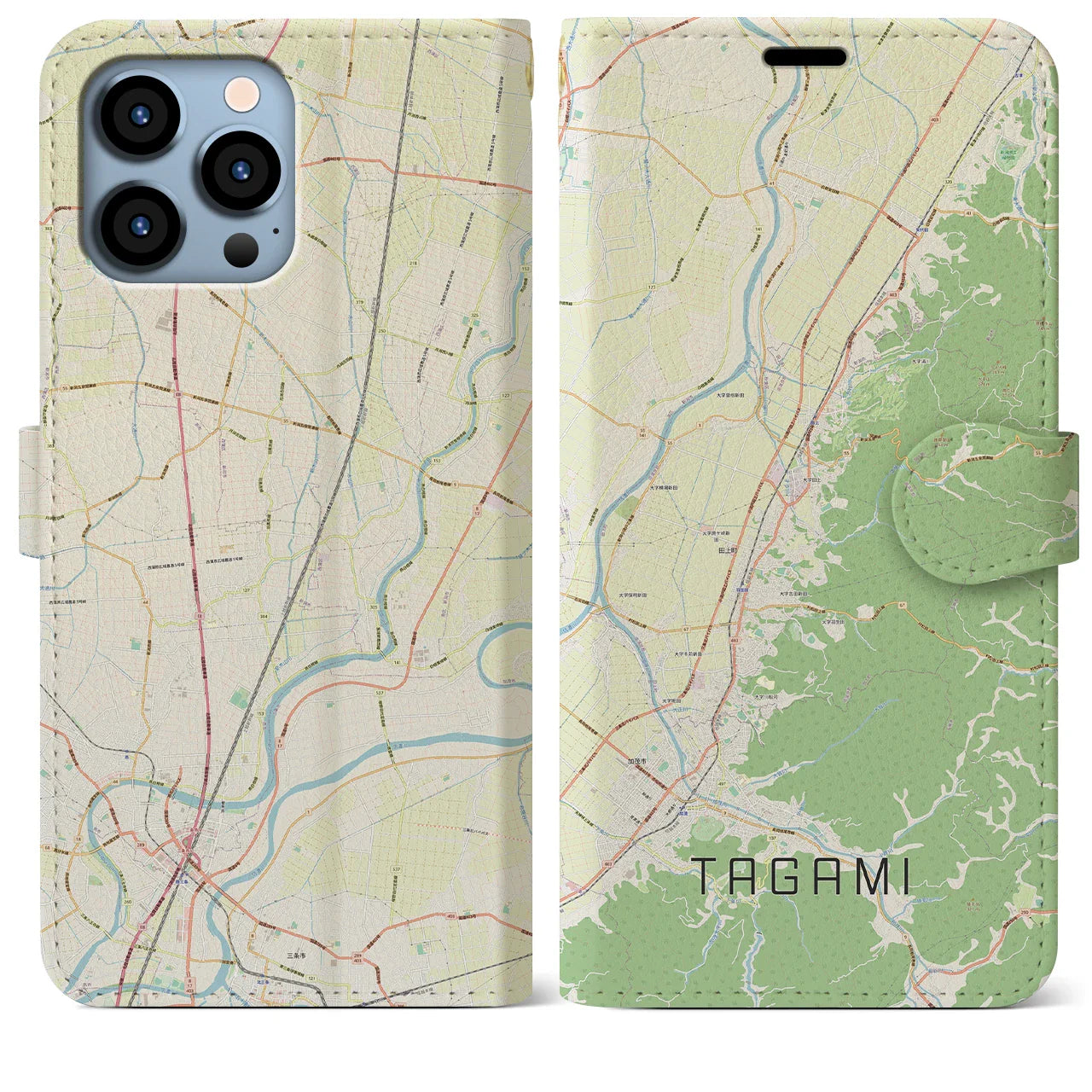 【田上(新潟県)】地図柄iPhoneケース(手帳タイプ)ナチュラル・iPhone 13 Pro Max 用