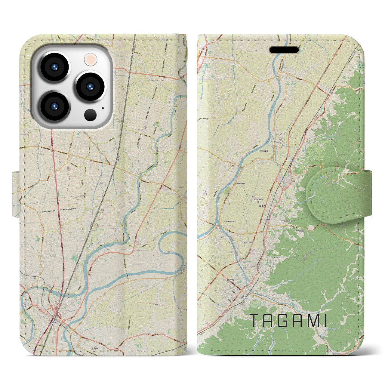【田上(新潟県)】地図柄iPhoneケース(手帳タイプ)ナチュラル・iPhone 13 Pro 用