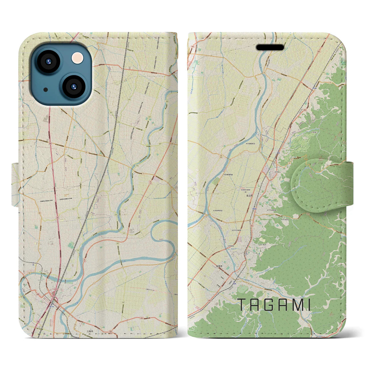 【田上(新潟県)】地図柄iPhoneケース(手帳タイプ)ナチュラル・iPhone 13 用