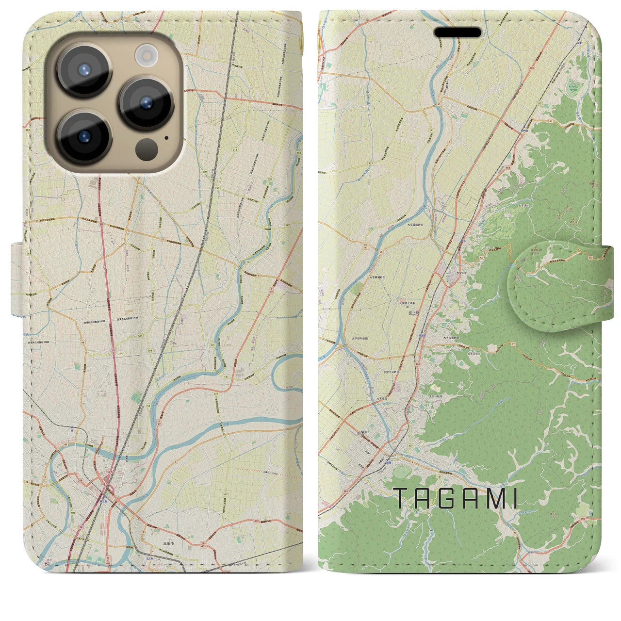 【田上(新潟県)】地図柄iPhoneケース(手帳タイプ)ナチュラル・iPhone 14 Pro Max 用