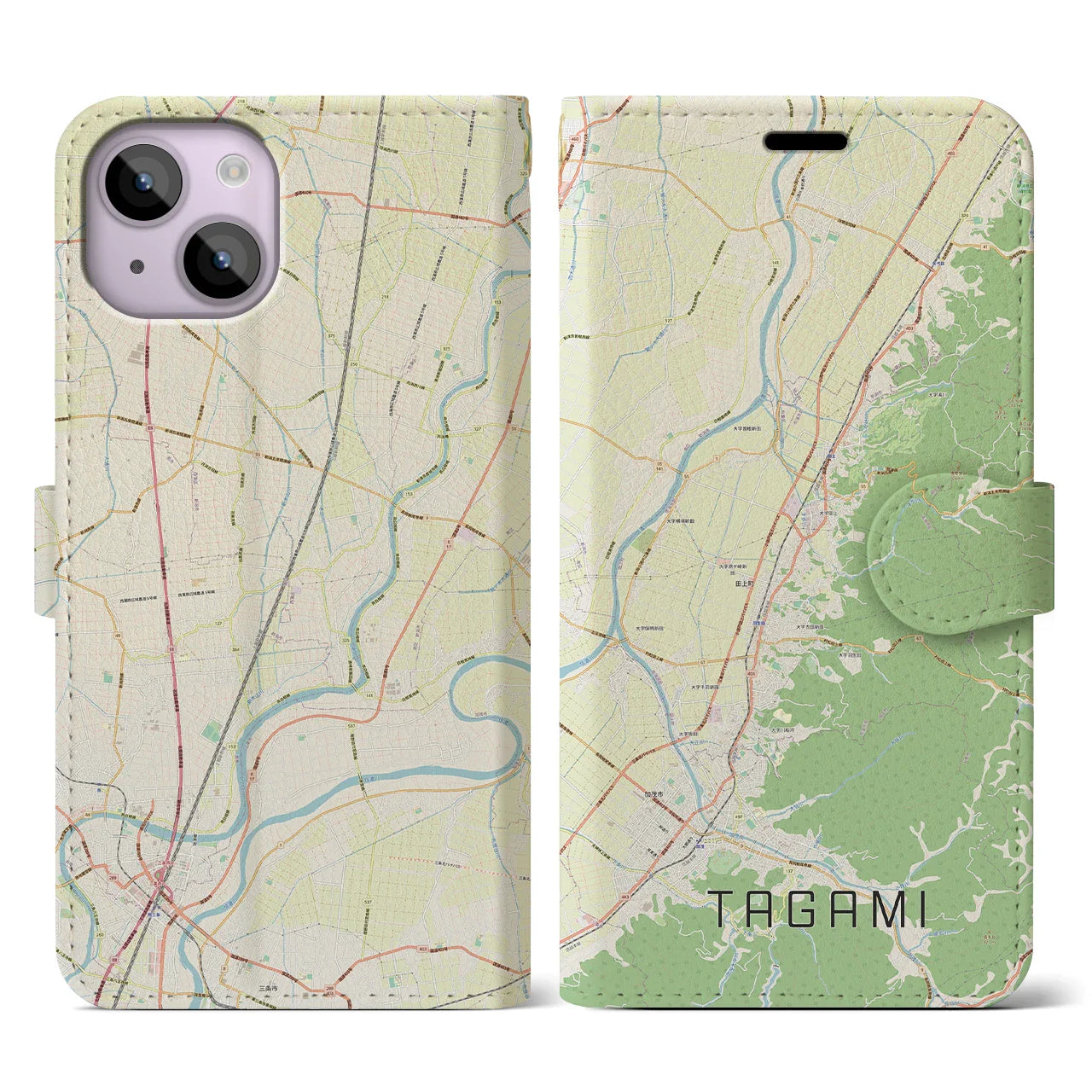 【田上(新潟県)】地図柄iPhoneケース(手帳タイプ)ナチュラル・iPhone 14 用