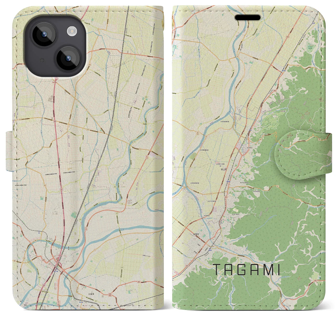 【田上(新潟県)】地図柄iPhoneケース(手帳タイプ)ナチュラル・iPhone 14 Plus 用