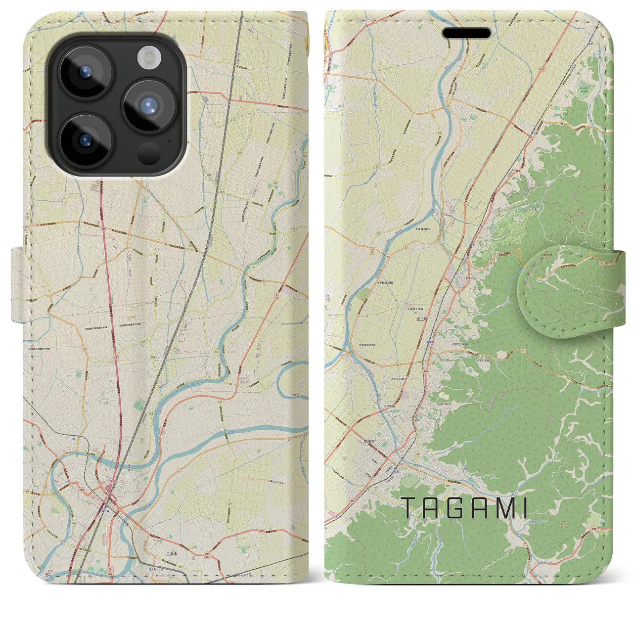 【田上(新潟県)】地図柄iPhoneケース(手帳タイプ)ナチュラル・iPhone 15 Pro Max 用