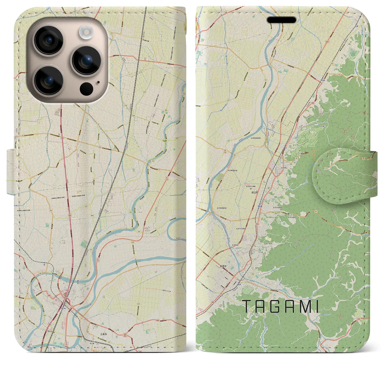 【田上(新潟県)】地図柄iPhoneケース(手帳タイプ)ナチュラル・iPhone 16 Plus 用