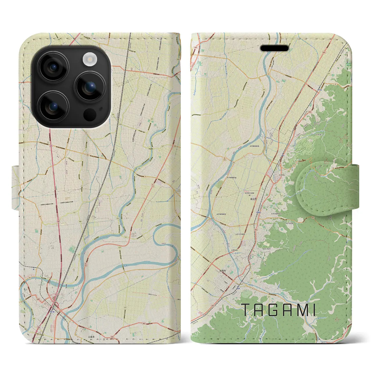 【田上(新潟県)】地図柄iPhoneケース(手帳タイプ)ナチュラル・iPhone 16 用