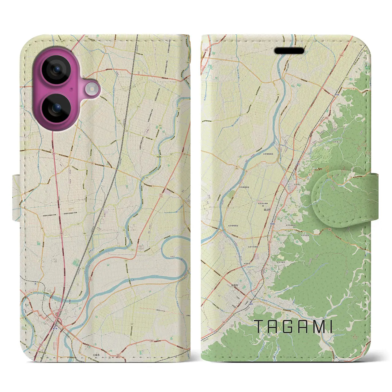 【田上(新潟県)】地図柄iPhoneケース(手帳タイプ)ナチュラル・iPhone 16 Pro 用