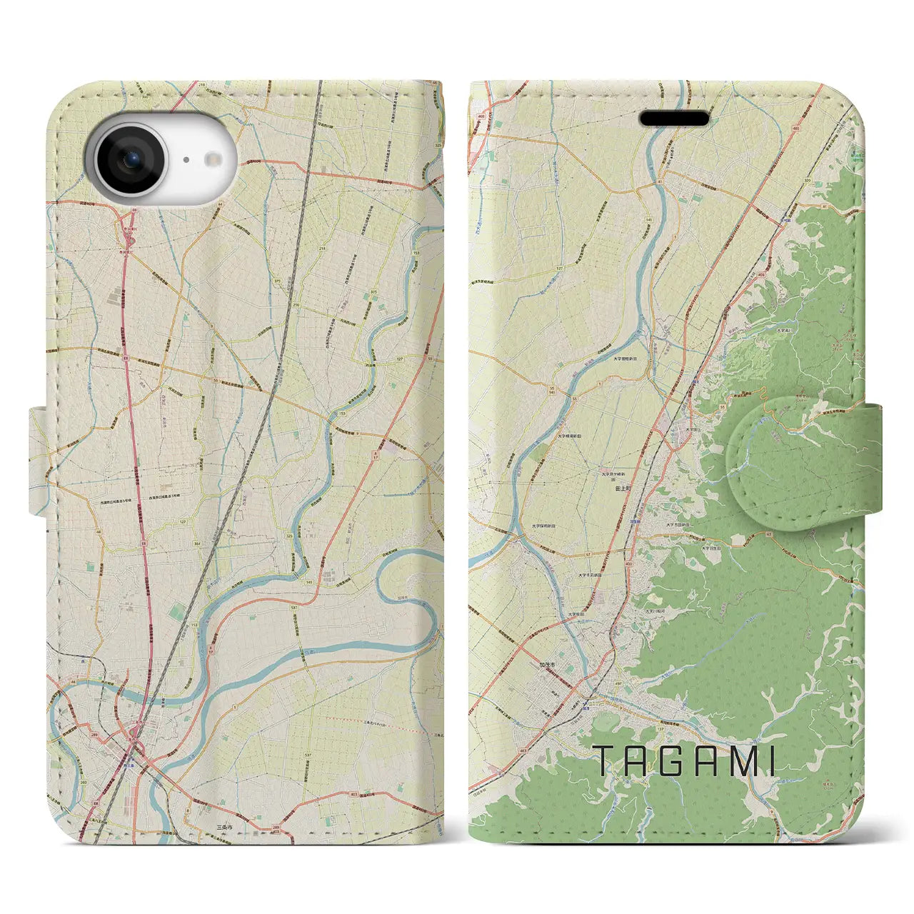 【田上(新潟県)】地図柄iPhoneケース(手帳タイプ)