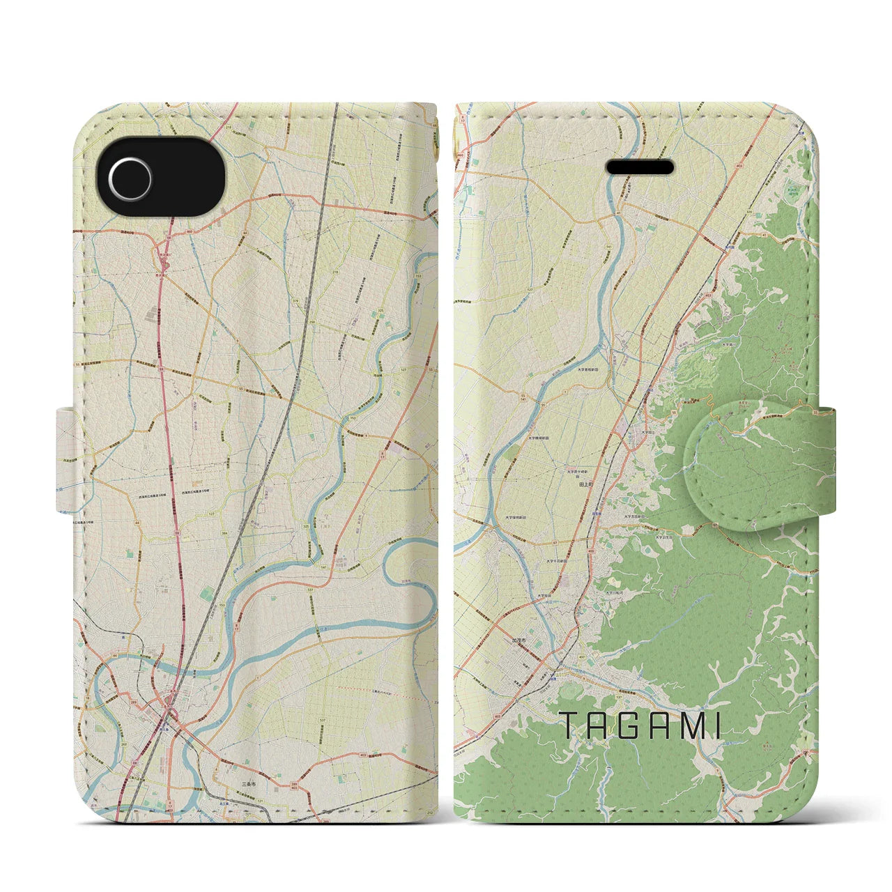 【田上(新潟県)】地図柄iPhoneケース(手帳タイプ)ナチュラル・iPhone SE(第3 / 第2世代) / 8 / 7 / 6s / 6 用