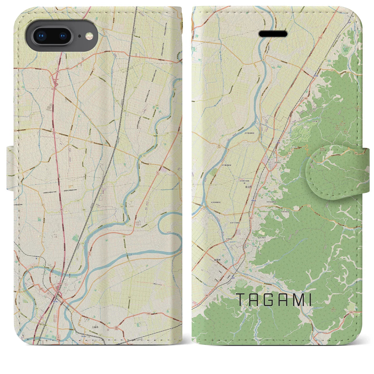 【田上(新潟県)】地図柄iPhoneケース(手帳タイプ)ナチュラル・iPhone 8Plus /7Plus / 6sPlus / 6Plus 用