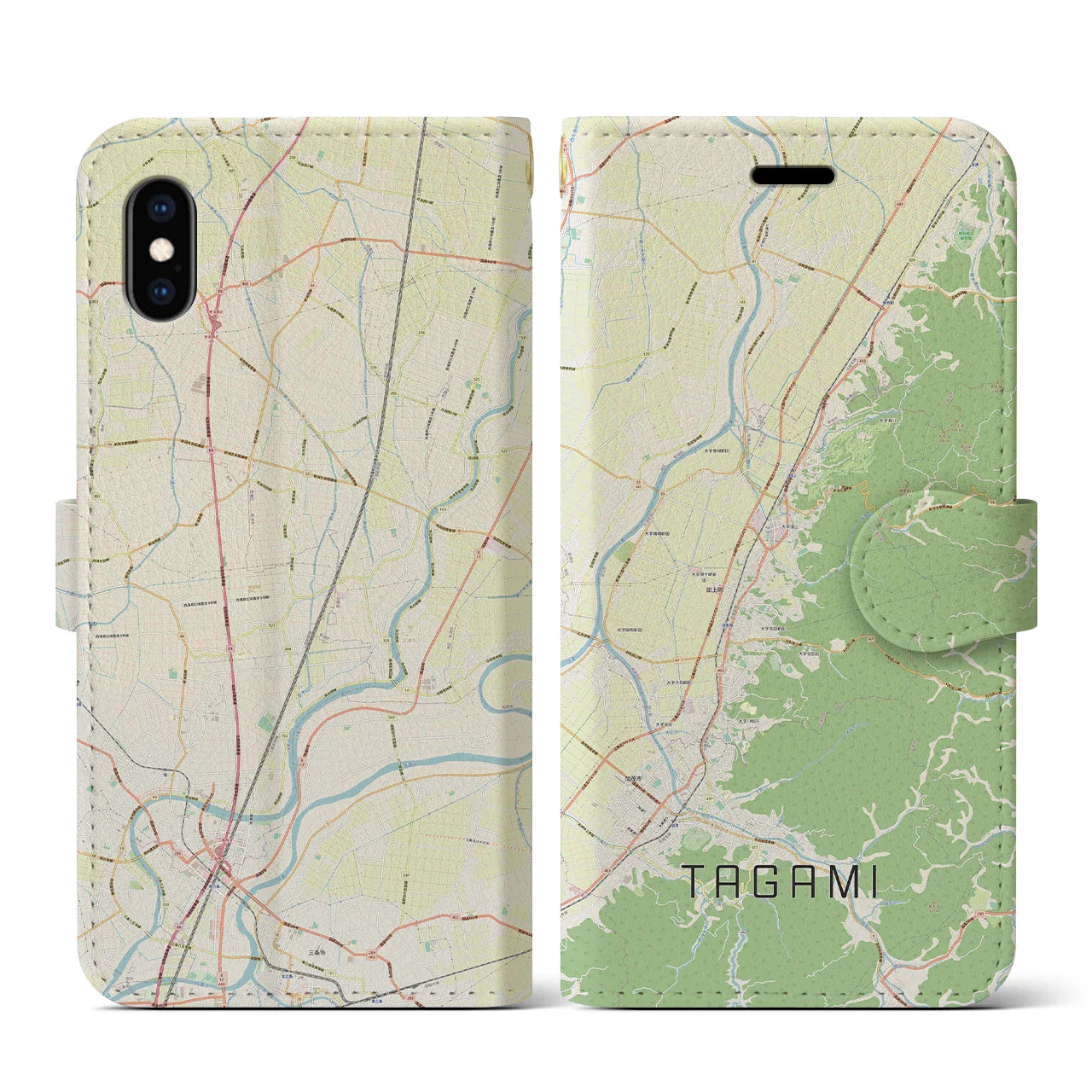 【田上(新潟県)】地図柄iPhoneケース(手帳タイプ)ナチュラル・iPhone XS / X 用