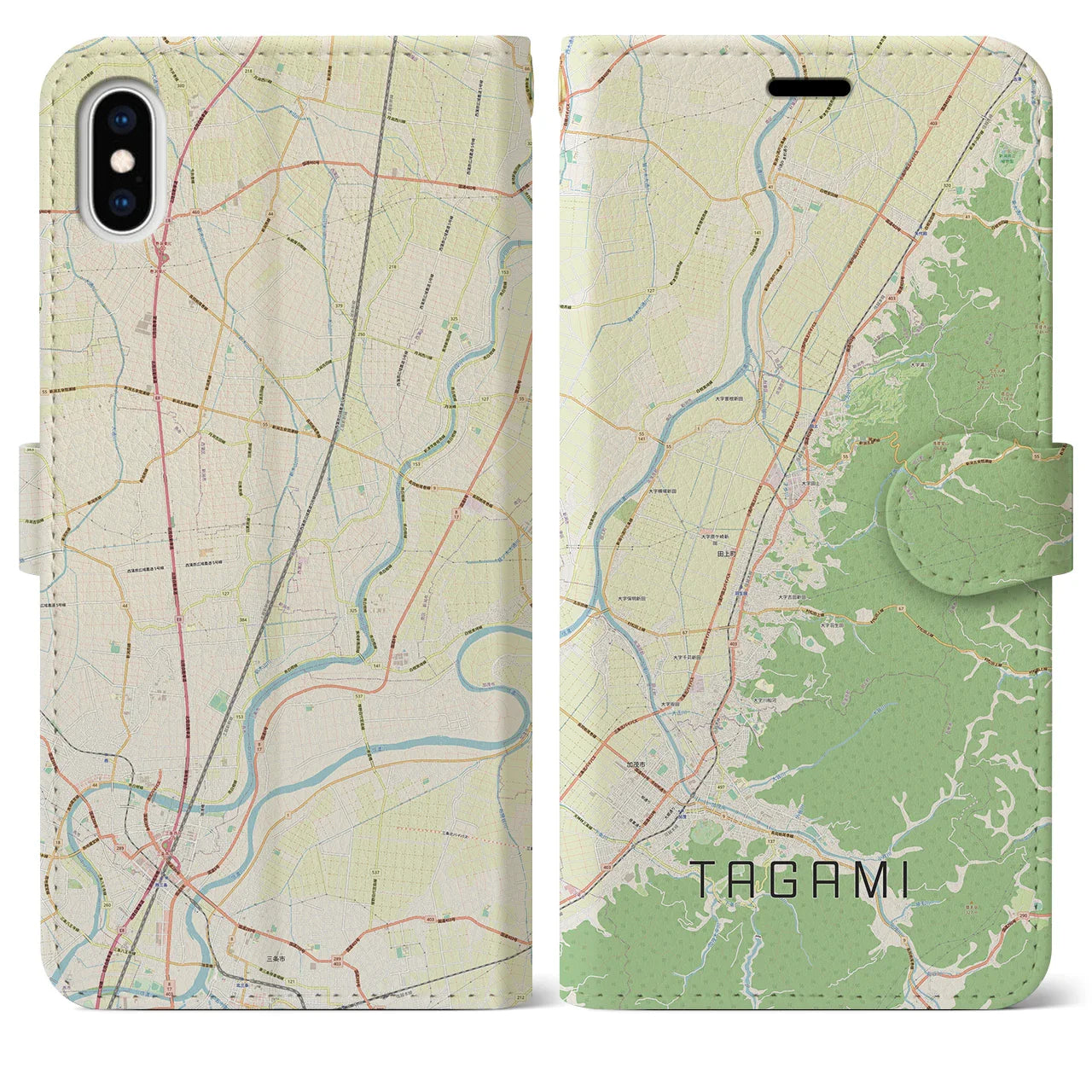 【田上(新潟県)】地図柄iPhoneケース(手帳タイプ)ナチュラル・iPhone XS Max 用