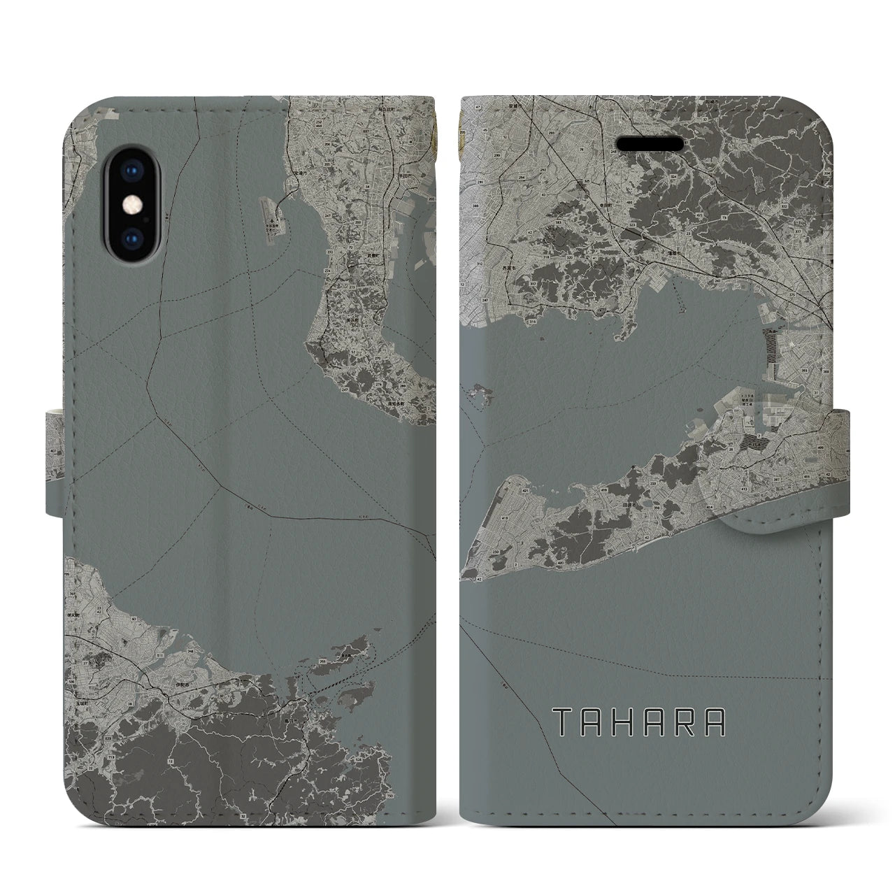 【田原(愛知県)】地図柄iPhoneケース(手帳タイプ)モノトーン・iPhone XS / X 用