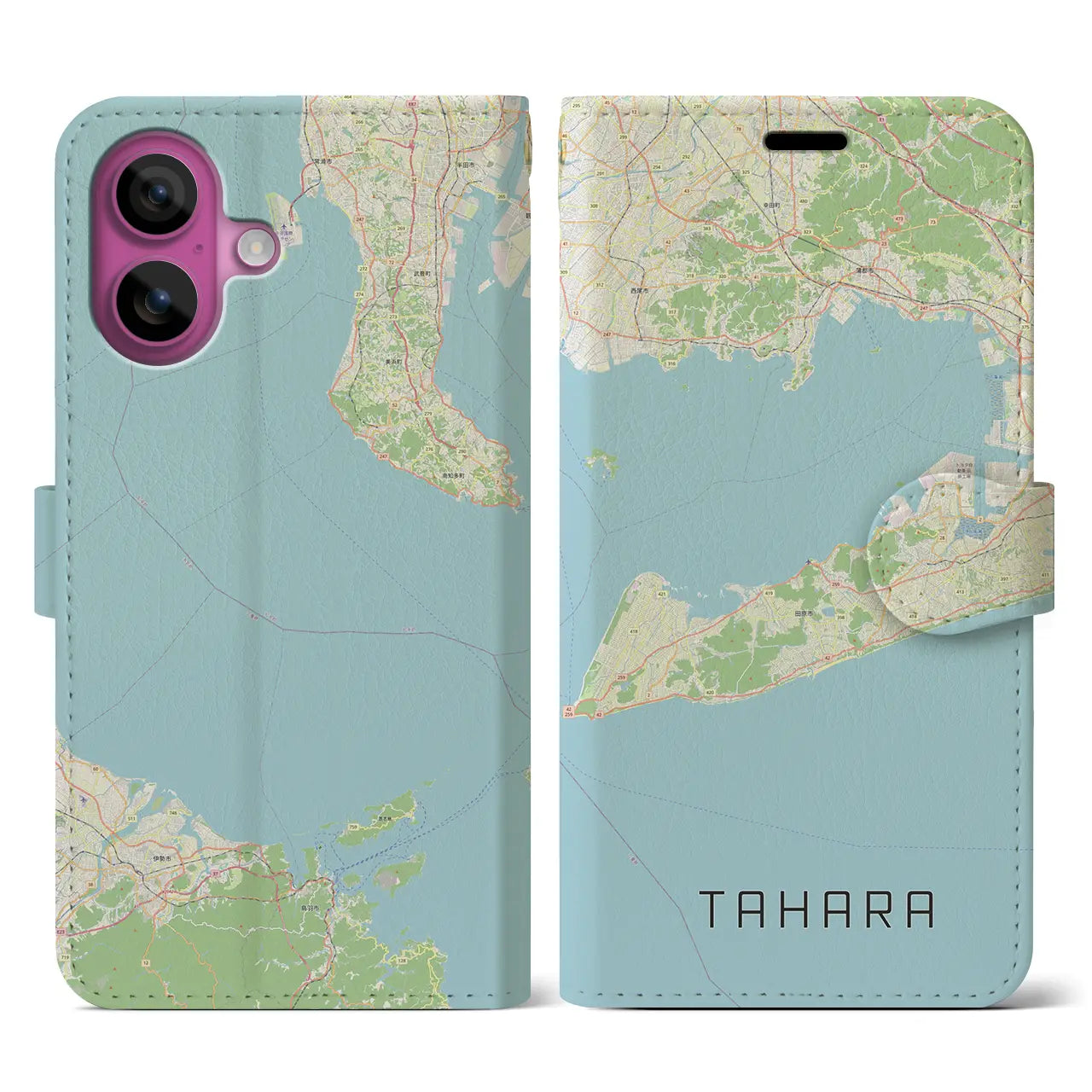 【田原(愛知県)】地図柄iPhoneケース(手帳タイプ)ナチュラル・iPhone 16 Pro 用