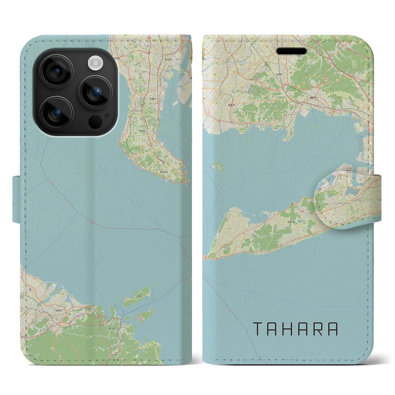 【田原(愛知県)】地図柄iPhoneケース(手帳タイプ)ナチュラル・iPhone 16 用