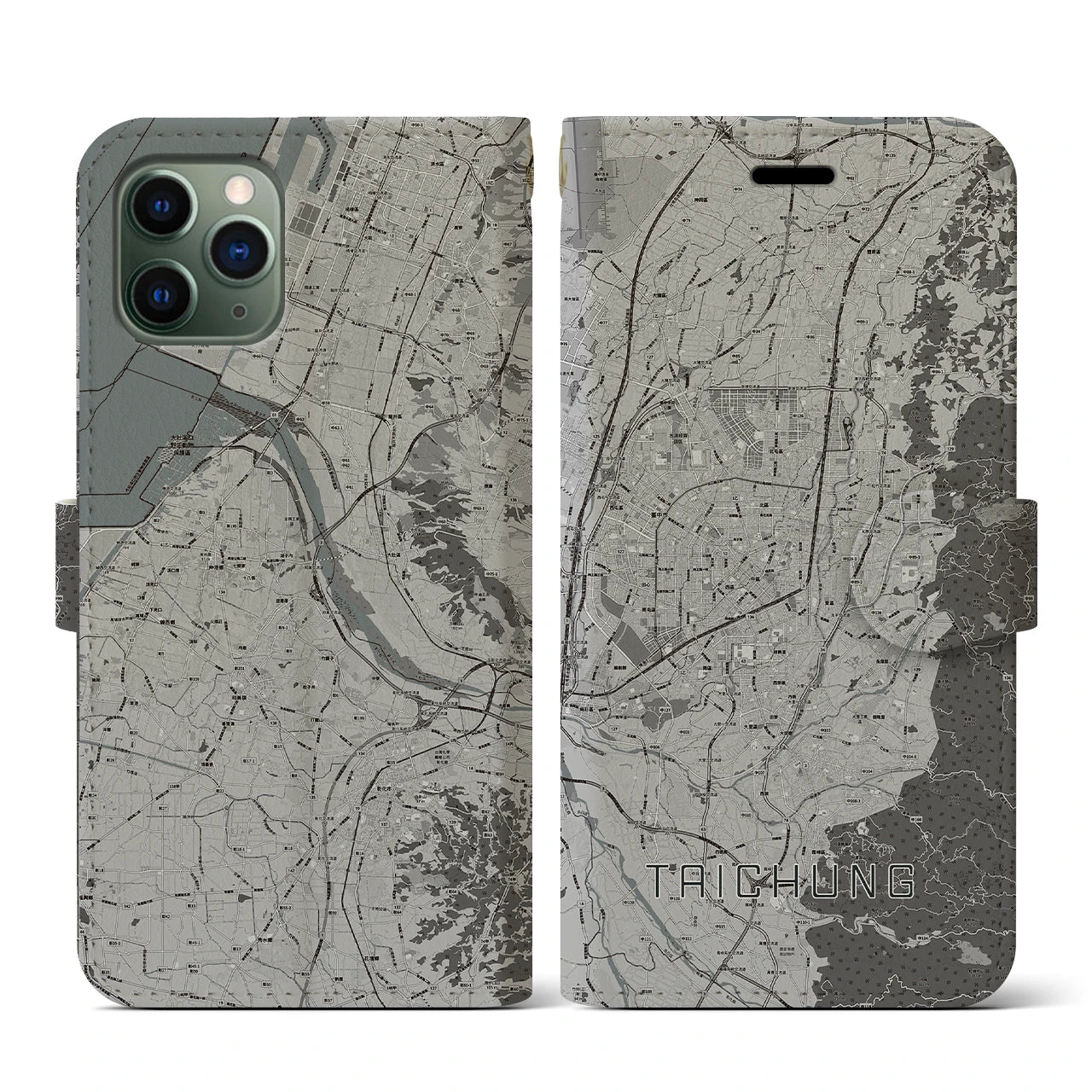 【台中(台湾)】地図柄iPhoneケース(手帳タイプ)モノトーン・iPhone 11 Pro 用