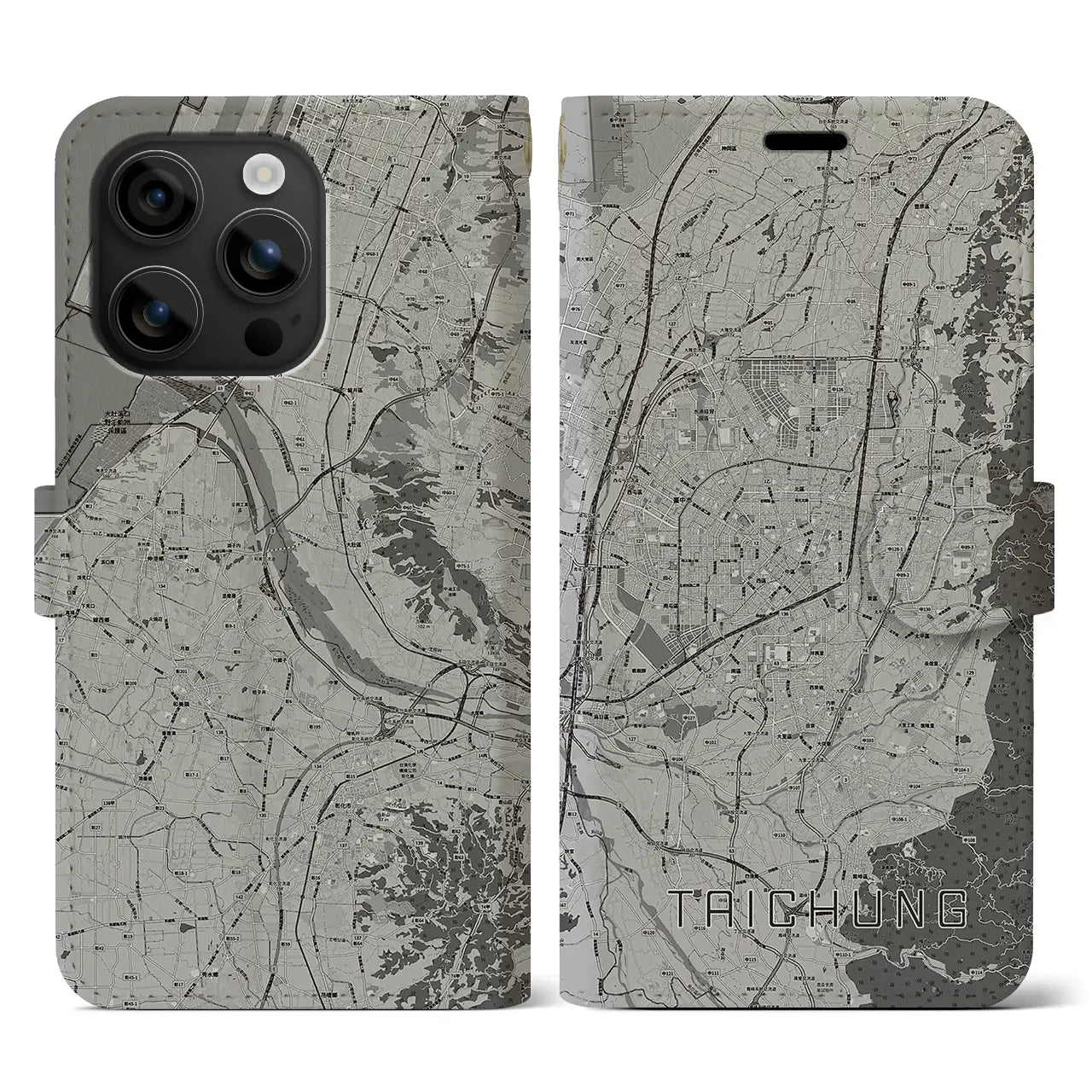 【台中(台湾)】地図柄iPhoneケース(手帳タイプ)モノトーン・iPhone 16 用