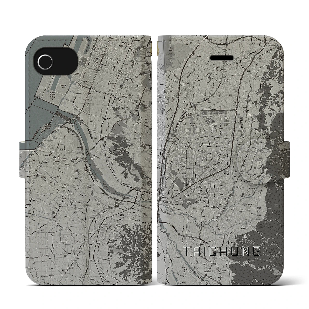 【台中(台湾)】地図柄iPhoneケース(手帳タイプ)モノトーン・iPhone SE(第3 / 第2世代) / 8 / 7 / 6s / 6 用