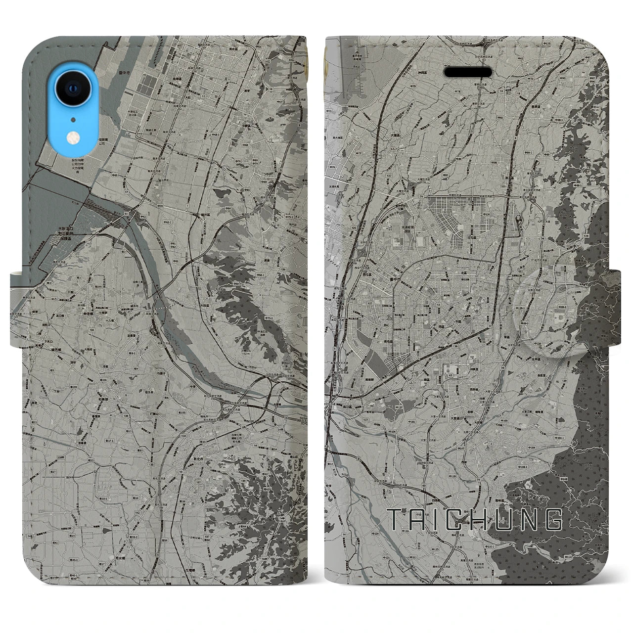 【台中(台湾)】地図柄iPhoneケース(手帳タイプ)モノトーン・iPhone XR 用