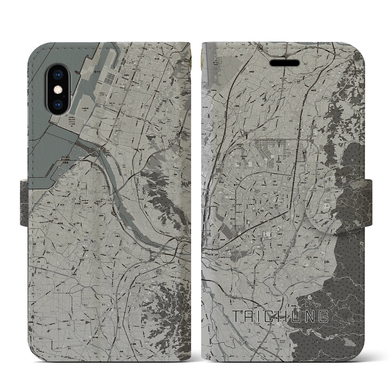 【台中(台湾)】地図柄iPhoneケース(手帳タイプ)モノトーン・iPhone XS / X 用