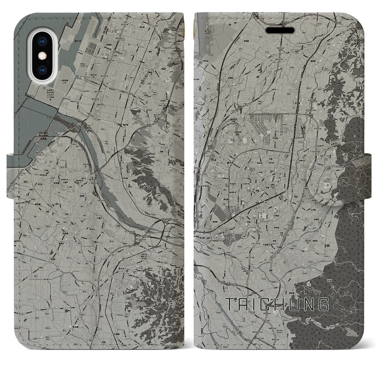 【台中(台湾)】地図柄iPhoneケース(手帳タイプ)モノトーン・iPhone XS Max 用
