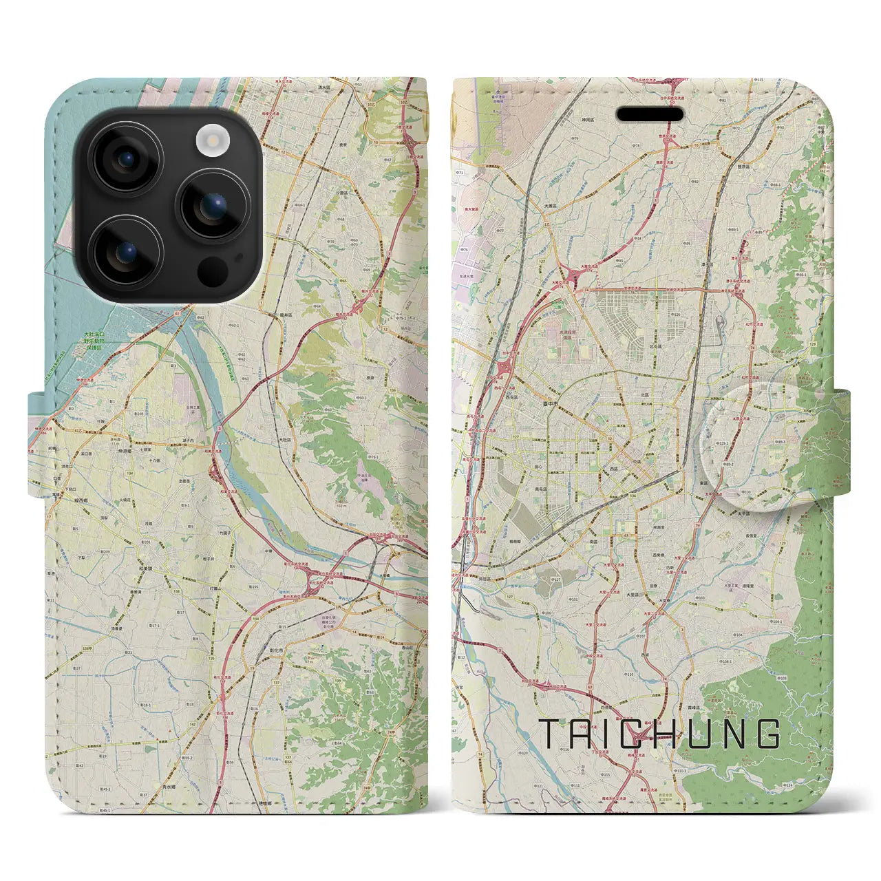 【台中(台湾)】地図柄iPhoneケース(手帳タイプ)ナチュラル・iPhone 16 用