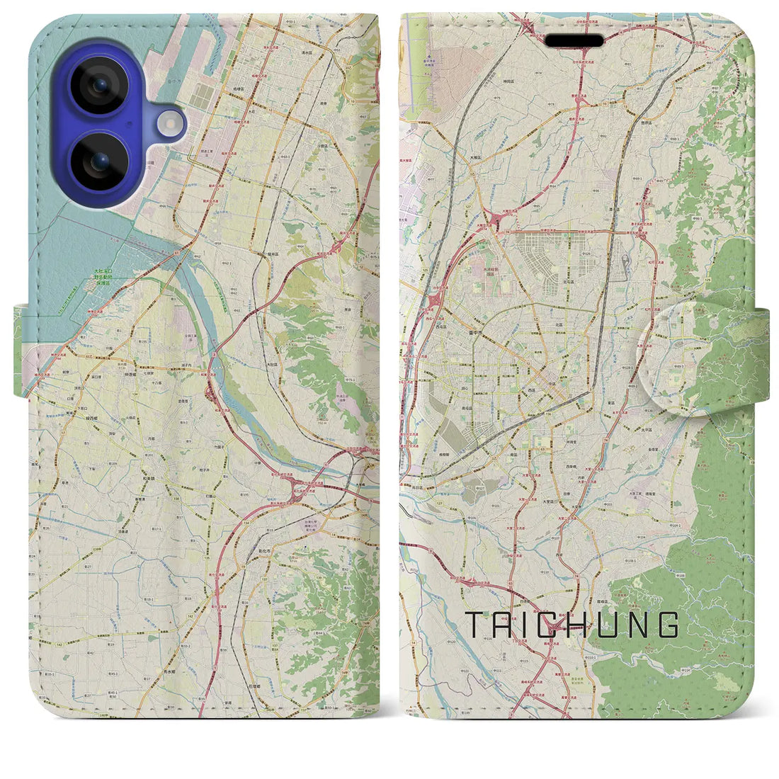 【台中(台湾)】地図柄iPhoneケース(手帳タイプ)ナチュラル・iPhone 16 Pro Max 用