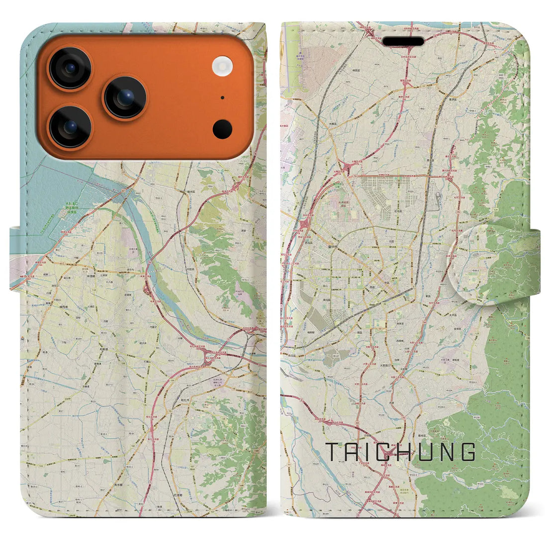 【台中(台湾)】地図柄iPhoneケース(手帳タイプ)ナチュラル・iPhone 17 Pro Max 用