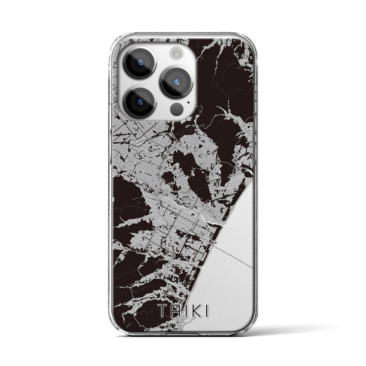 【大樹(北海道)】地図柄iPhoneケース(クリアタイプ)モノトーン・iPhone 14 Pro 用