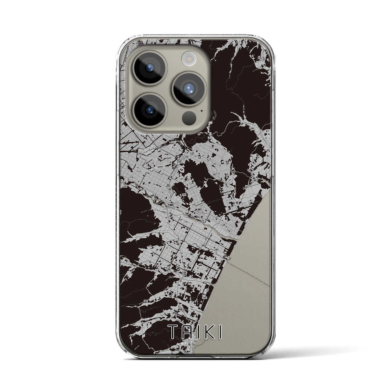【大樹(北海道)】地図柄iPhoneケース(クリアタイプ)モノトーン・iPhone 15 Pro 用