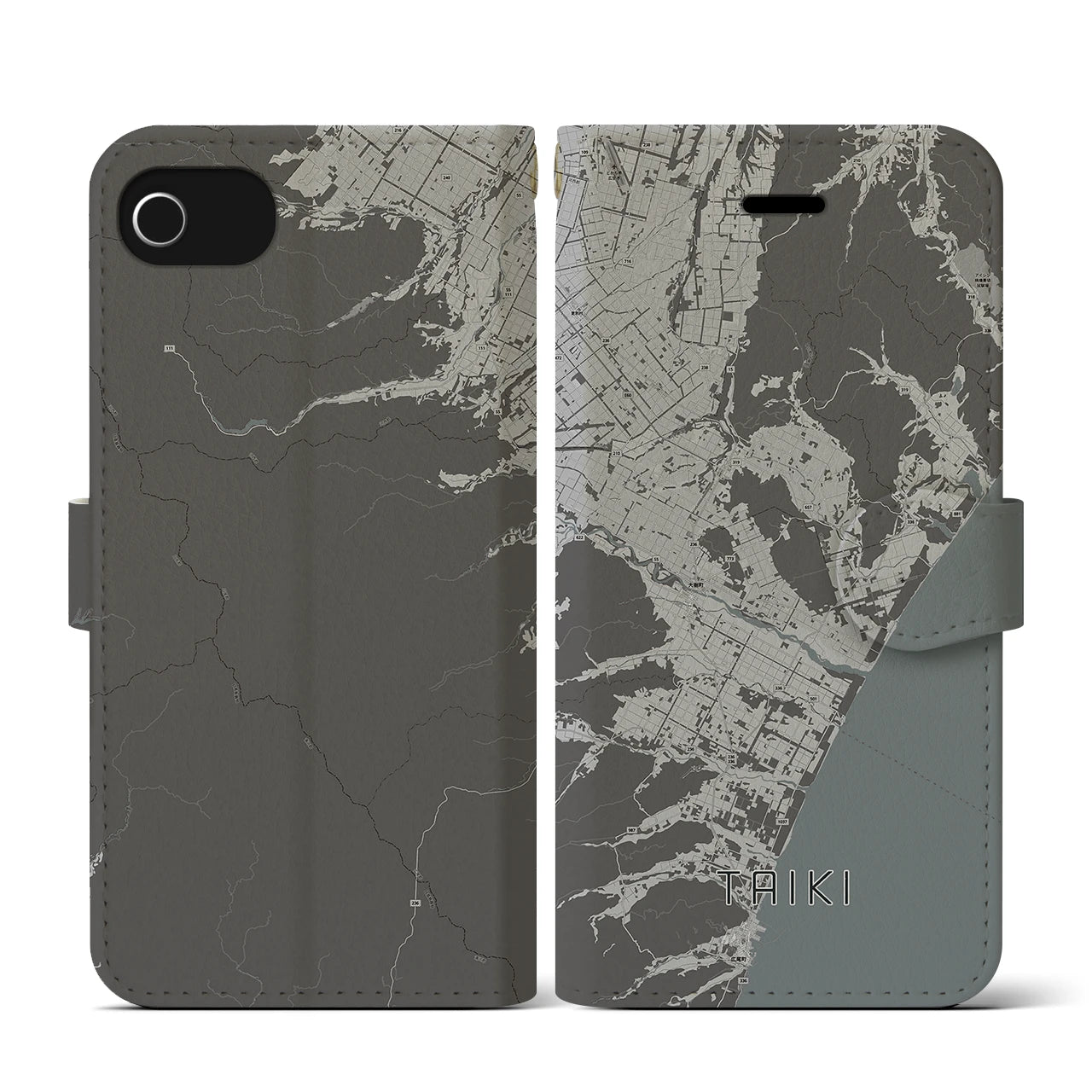 【大樹(北海道)】地図柄iPhoneケース(手帳タイプ)モノトーン・iPhone SE(第3 / 第2世代) / 8 / 7 / 6s / 6 用