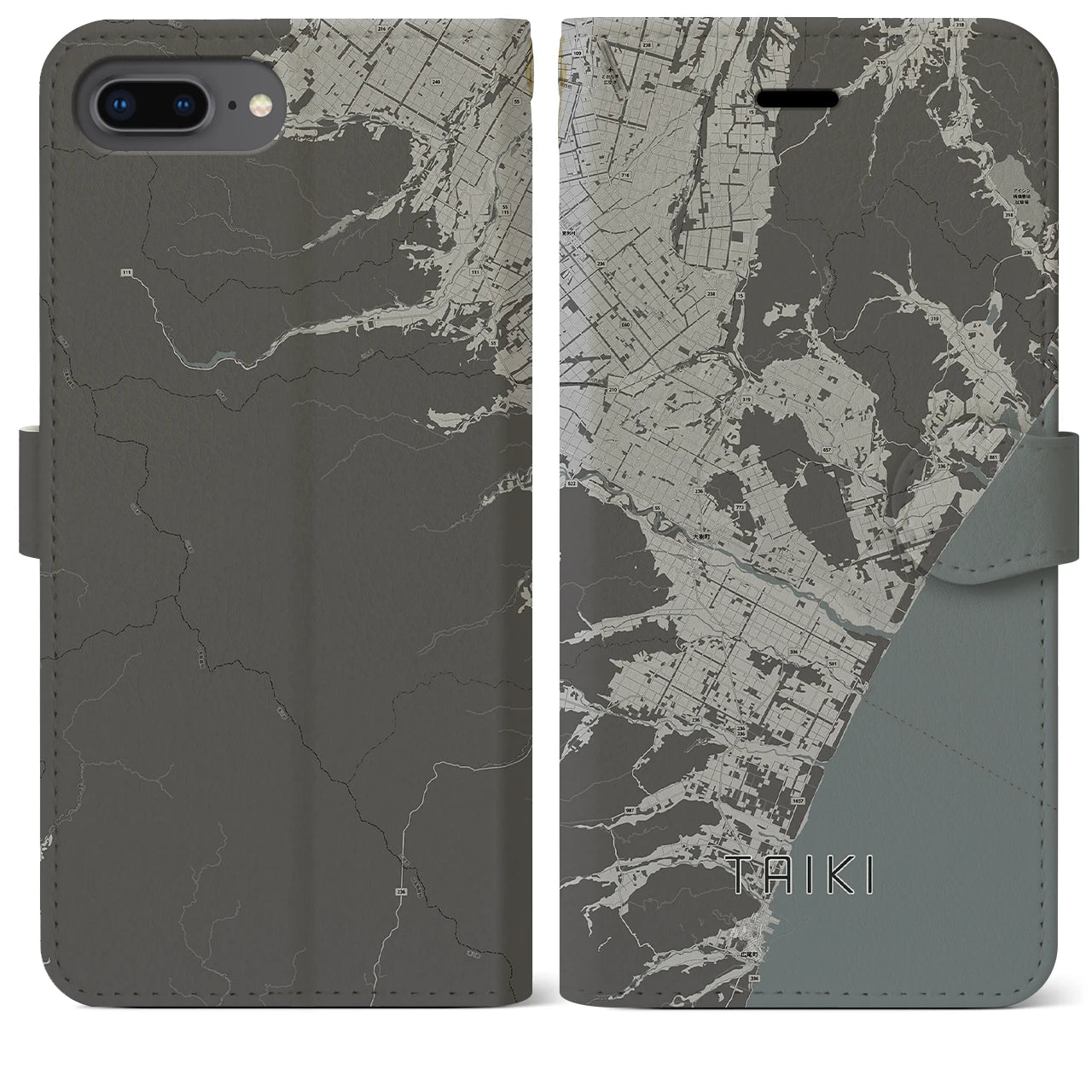 【大樹(北海道)】地図柄iPhoneケース(手帳タイプ)モノトーン・iPhone 8Plus /7Plus / 6sPlus / 6Plus 用