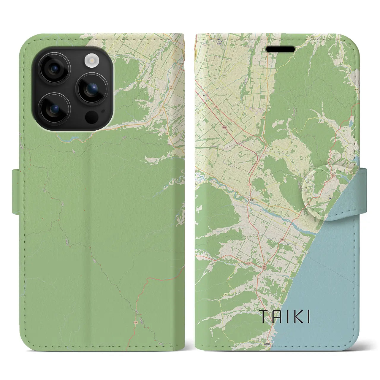 【大樹(北海道)】地図柄iPhoneケース(手帳タイプ)ナチュラル・iPhone 16 用