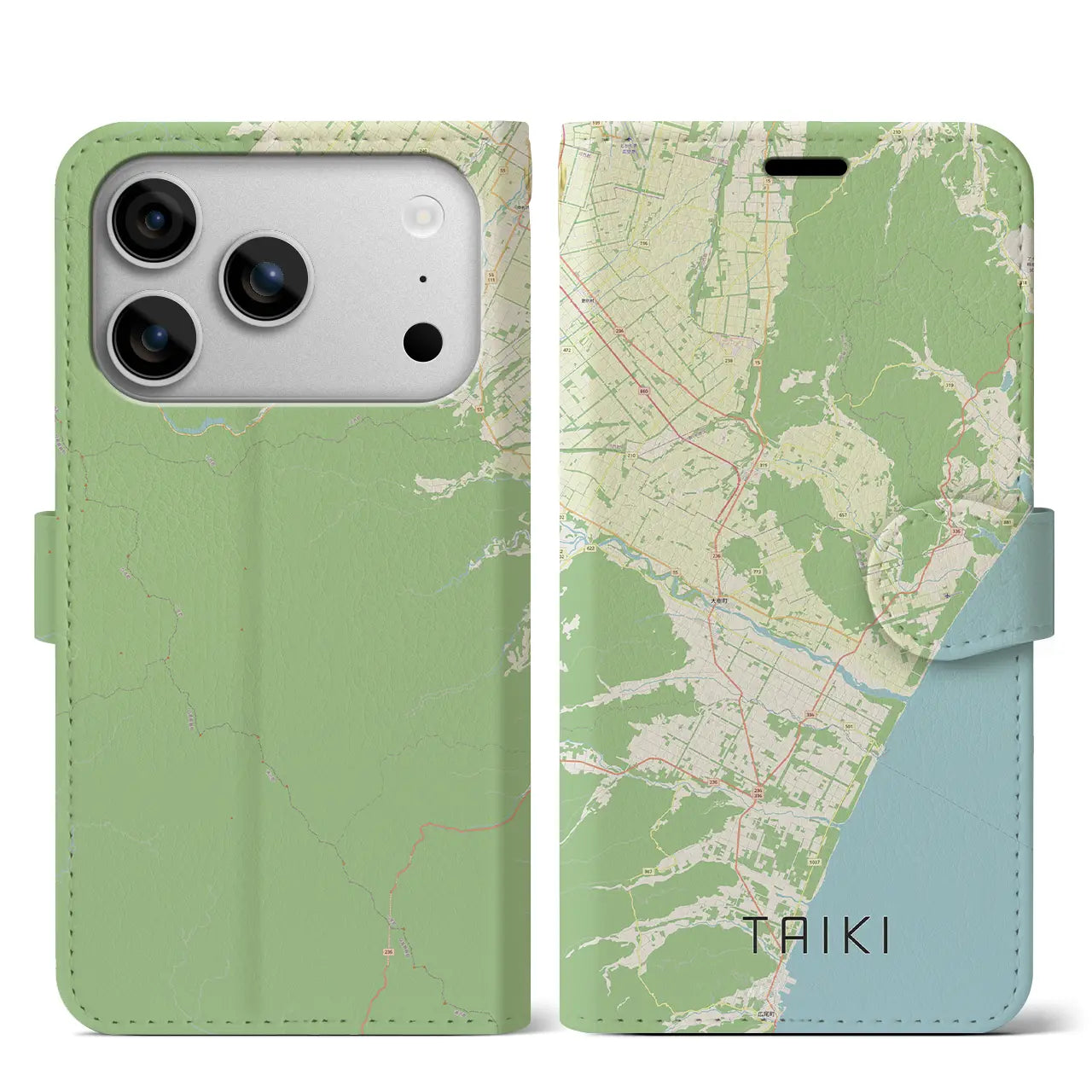 【大樹(北海道)】地図柄iPhoneケース(手帳タイプ)