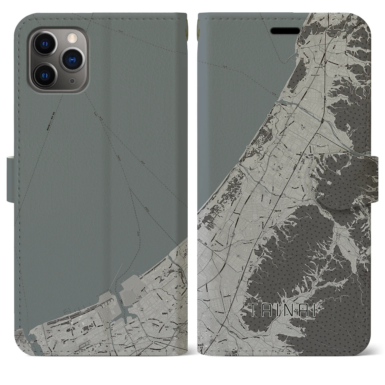【胎内(新潟県)】地図柄iPhoneケース(手帳タイプ)モノトーン・iPhone 11 Pro Max 用
