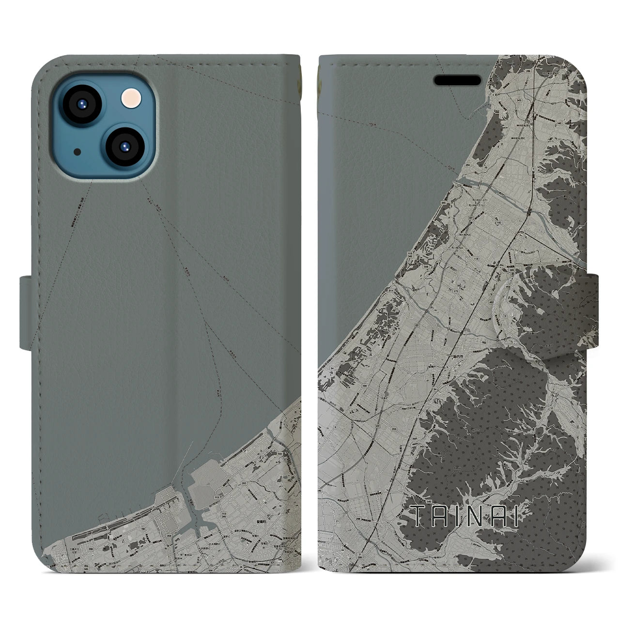 【胎内(新潟県)】地図柄iPhoneケース(手帳タイプ)モノトーン・iPhone 13 用