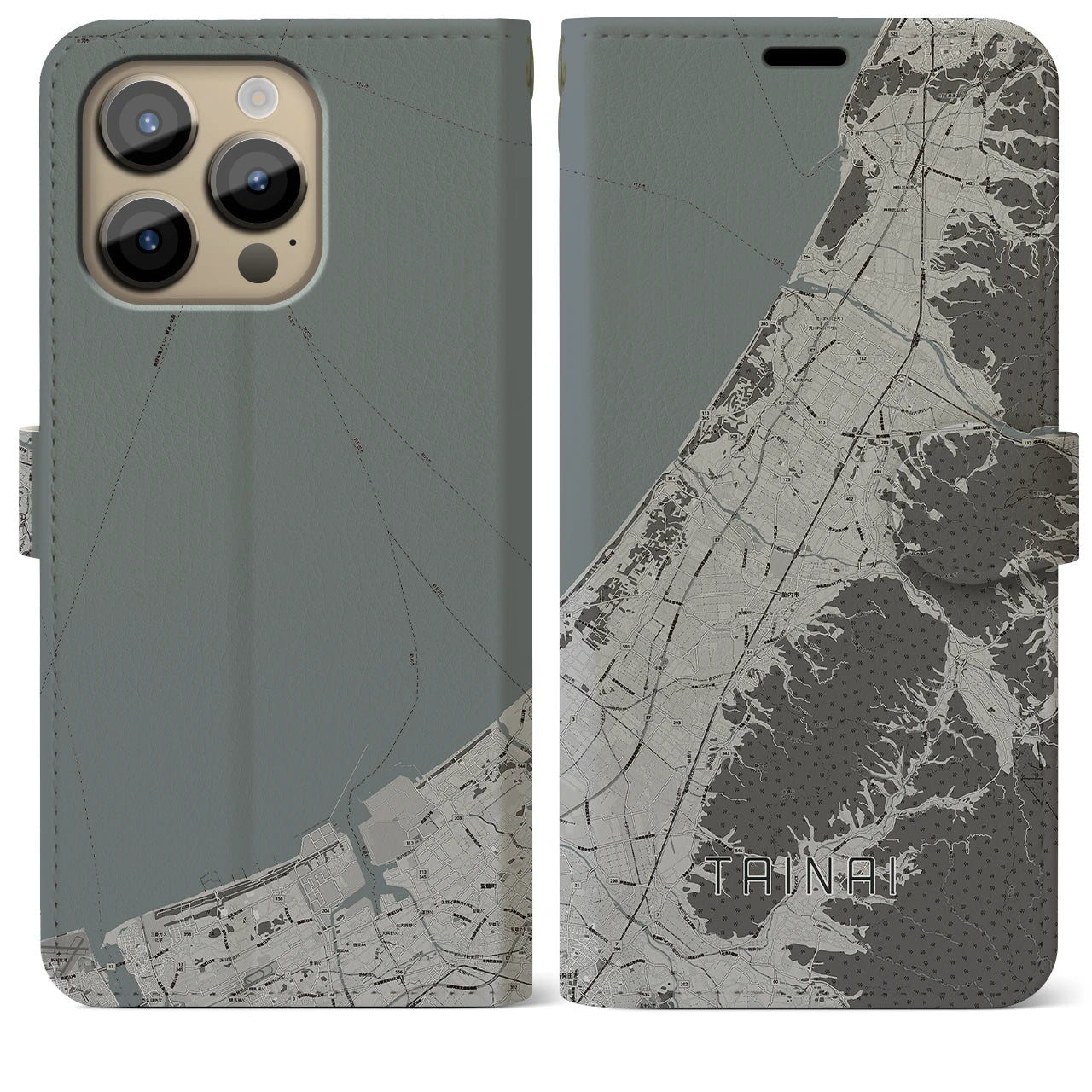 【胎内(新潟県)】地図柄iPhoneケース(手帳タイプ)モノトーン・iPhone 14 Pro Max 用