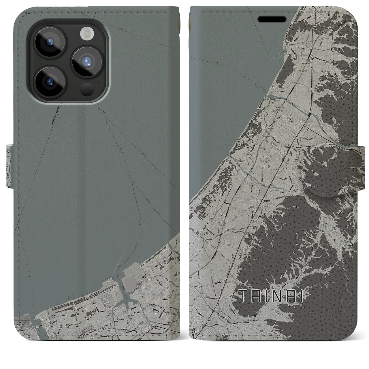 【胎内(新潟県)】地図柄iPhoneケース(手帳タイプ)モノトーン・iPhone 15 Pro Max 用