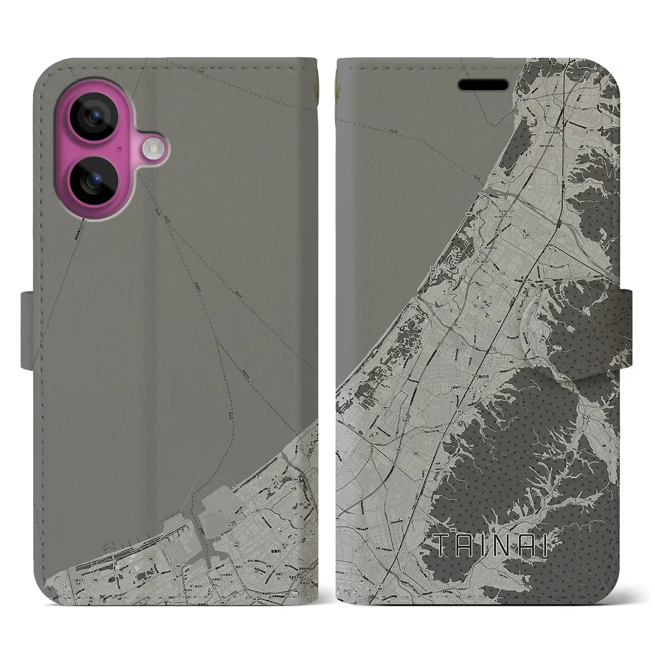【胎内(新潟県)】地図柄iPhoneケース(手帳タイプ)モノトーン・iPhone 16 Pro 用