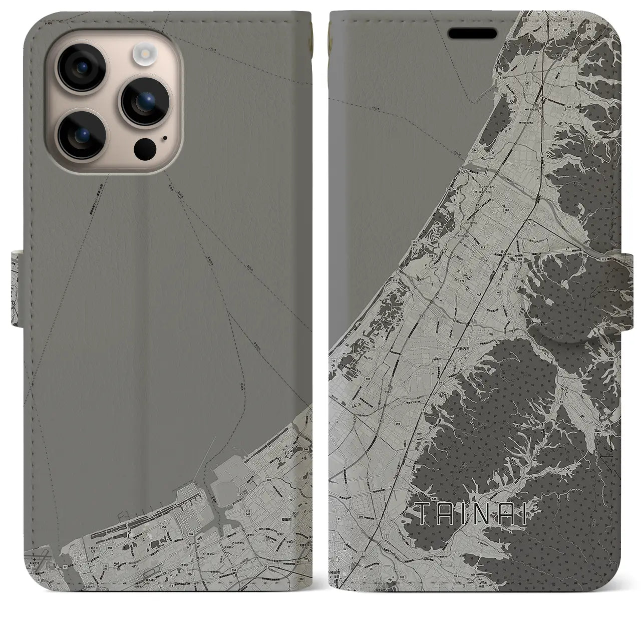 【胎内(新潟県)】地図柄iPhoneケース(手帳タイプ)モノトーン・iPhone 16 Plus 用