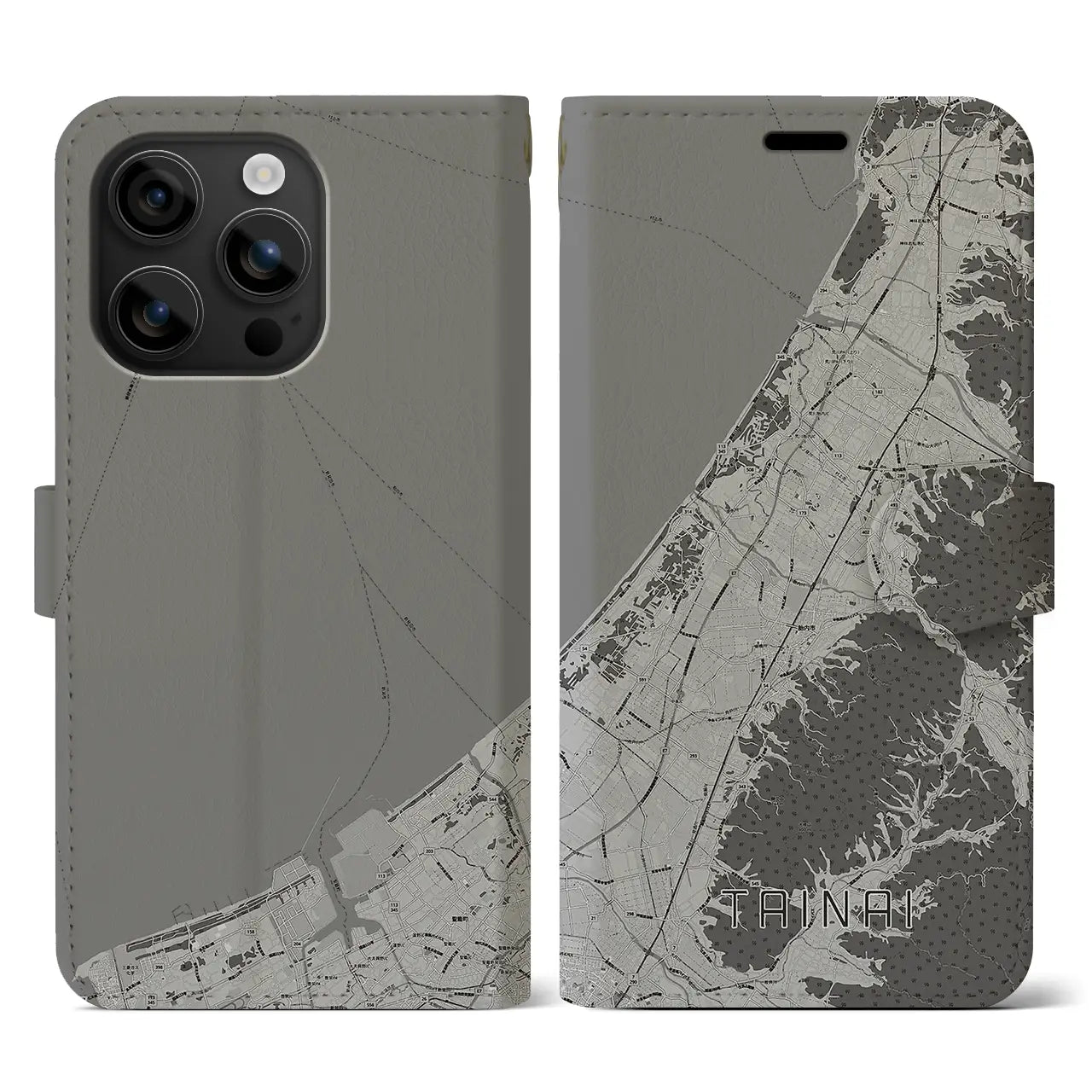 【胎内(新潟県)】地図柄iPhoneケース(手帳タイプ)モノトーン・iPhone 16 用