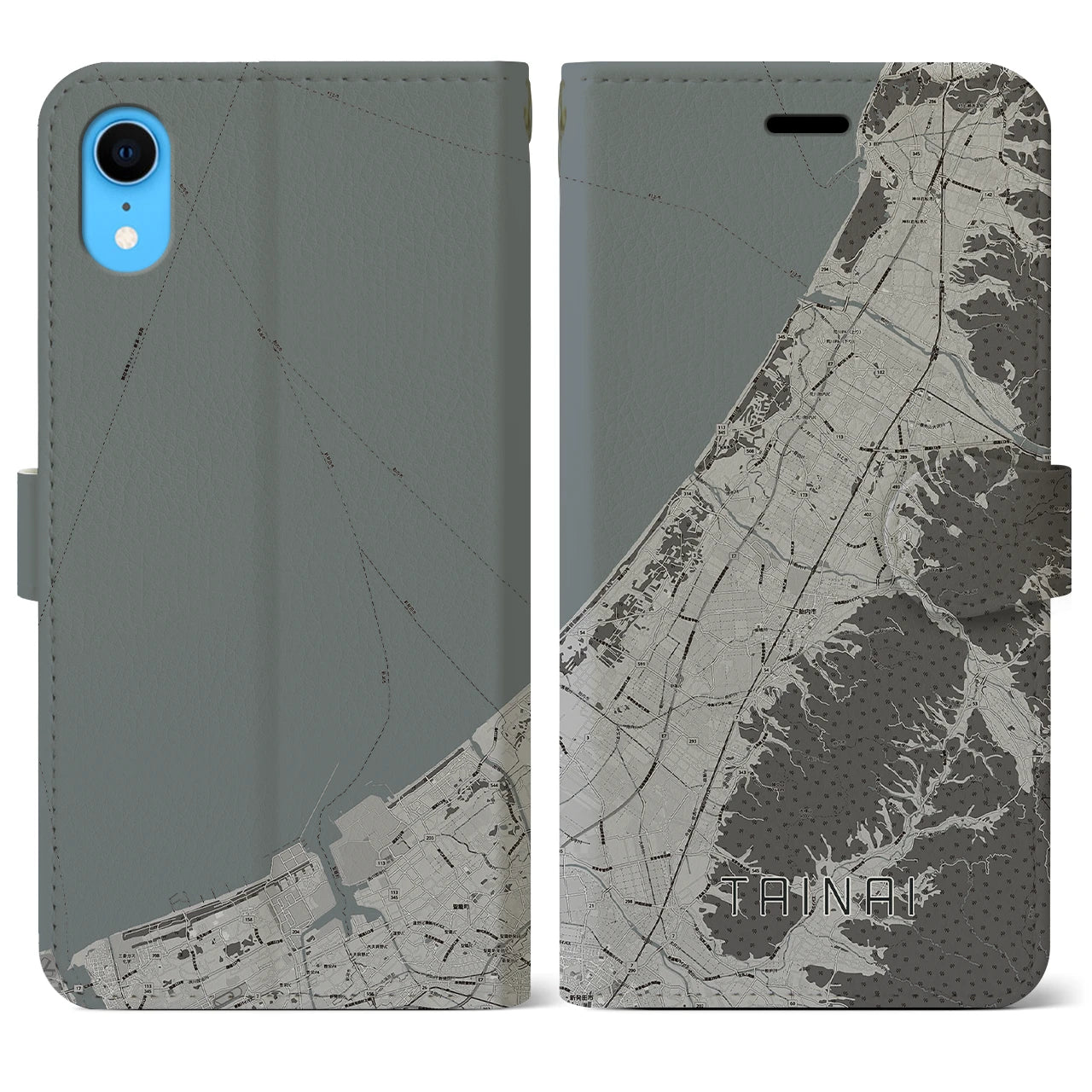 【胎内(新潟県)】地図柄iPhoneケース(手帳タイプ)モノトーン・iPhone XR 用