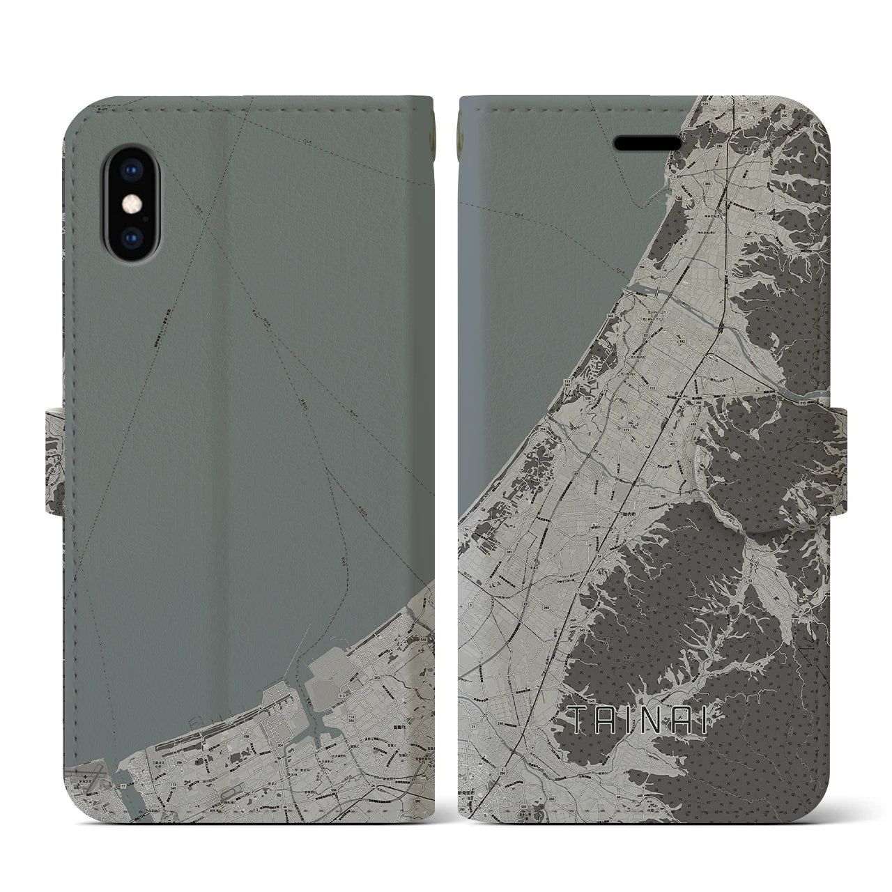 【胎内(新潟県)】地図柄iPhoneケース(手帳タイプ)モノトーン・iPhone XS / X 用